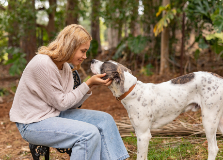 Chica acariciando un perro